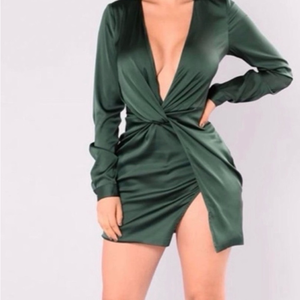 Fashion Nova Deep Green Satin Mini Dress